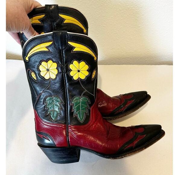 Stallion Women’s Custom Red Floral Peewee Cowgirl Boots Cowboy Leather Vintage 5 - Picture 10 of 16